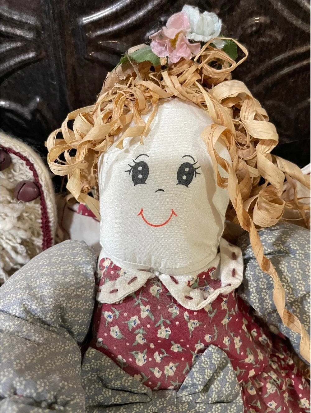 Lot of 2 Vintage Country Rag Dolls Primitive Cloth Dolls Folk Art Decor